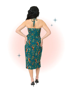 Robe Ajustée Sarong Verte avec Imprimé Tigres