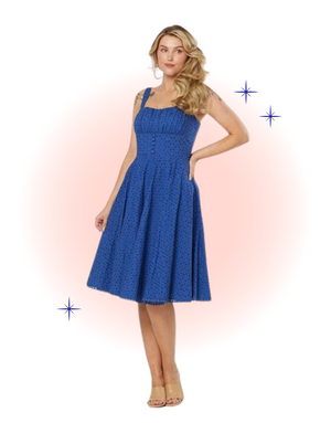 Robe Valerie Évasée Bleu Foncé Broderie Anglaise