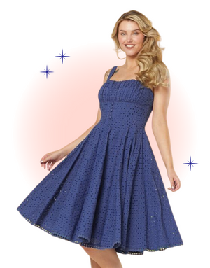 Robe Valerie Évasée Bleu Foncé Broderie Anglaise