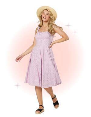 Robe Valerie Évasée Lilas en Broderie Anglaise