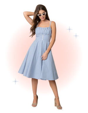 Robe Vichy Melissendre Évasée En Coton Bleu