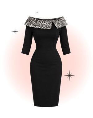 Robe Ajustée Lorna Noire Et Leopard Gris