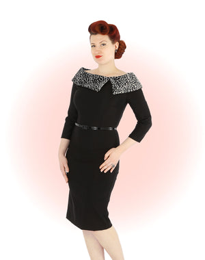 Robe Ajustée Lorna Noire Et Leopard Gris