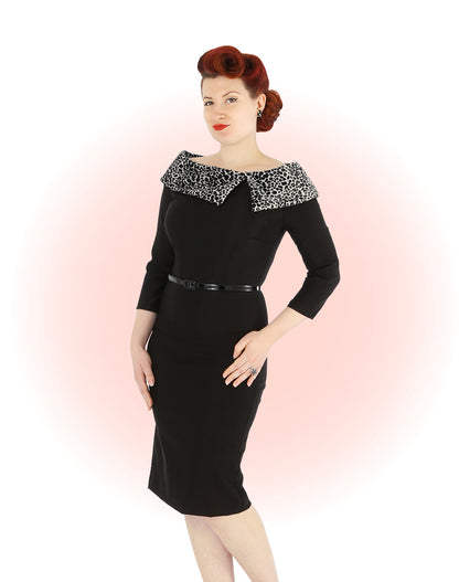 Robe Ajustée Lorna Noire Et Leopard Gris