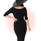 Robe Ajustée Shailene Noire à Manches Trois Quarts