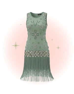 Robe Flapper Grise Verte Sauge