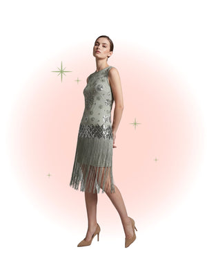 Robe Flapper Grise Verte Sauge