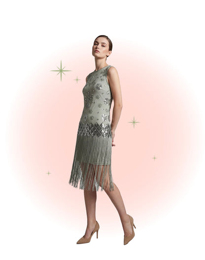 Robe Flapper Grise Verte Sauge