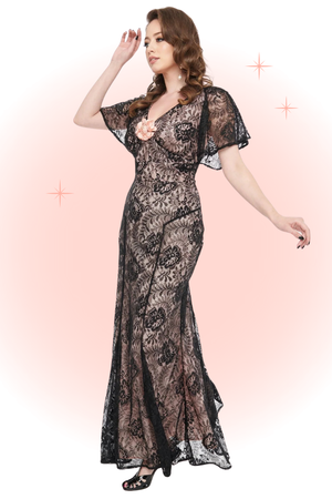 Black and Peach Lace Maxi Dress