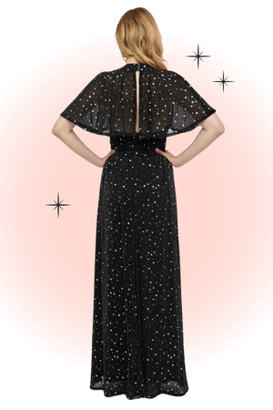 Black and Silver Maxi Dress with Cape