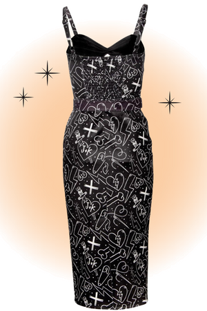 Black and White Fitted Graffiti Peepshow Dress