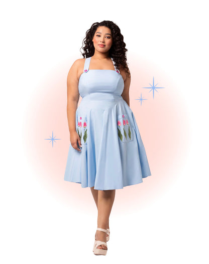 Robe Évasée Pinafore Tulipe Bleu