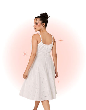 Sammy Jo Flared Broderie Anglaise Dress White