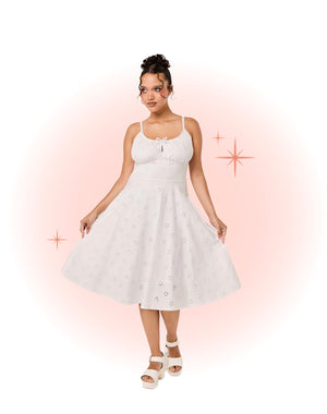 Sammy Jo Flared Broderie Anglaise Dress White