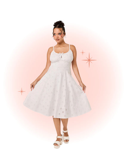 Robe Évasée Sammy Jo Broderie Anglaise Blanche