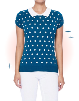 Teal and White Polka Dot Knit