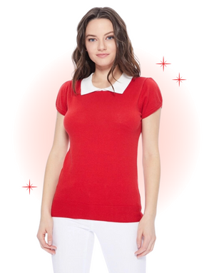 Red and Ivory Contrast Knit