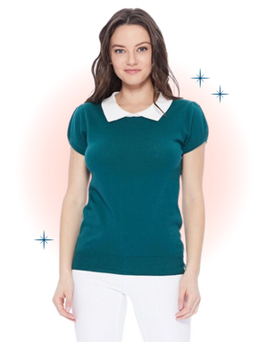 Teal and Ivory Contrast Knit