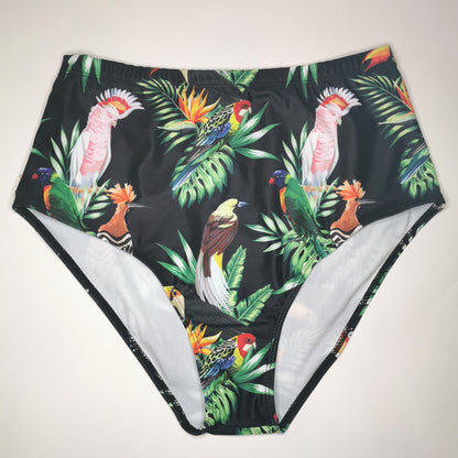 Black-Bikini-Bottom-High-Waist-Parrot-Vintage-Retro