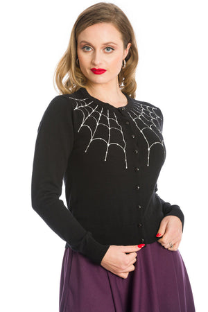 Black-Under-Her-Web-Spider-Knitted-Vintage-Cardigan-Banned-Apparel-Spooky-Ghoul-Retro-Pinup-Fall-Halloween