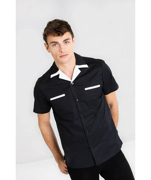 Black-White-Psychobilly-Bowling-Shirt-Short-Sleeves-Cuban-Cut-Chet-Rock-Vintage-Rockabilly-Alternative