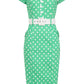 Robe Blanche Ajusté Verte à Pois  S