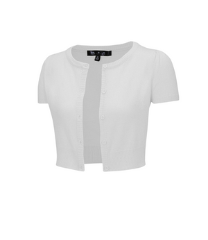 Cardigan Manches Courtes Col Rond Blanc  M