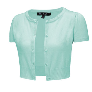 Cardigan Manches Courtes Col Rond Bleu Glacé S