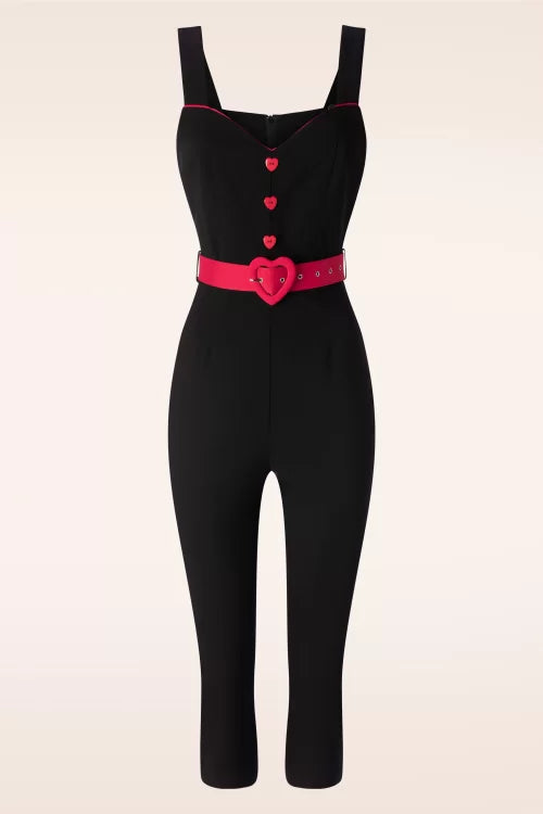 Combinaison Noire Avec Ceinture Coeur Rouge  L