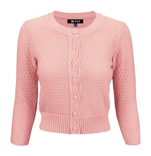 Beige Peach Round Neck Crochet Cardigan