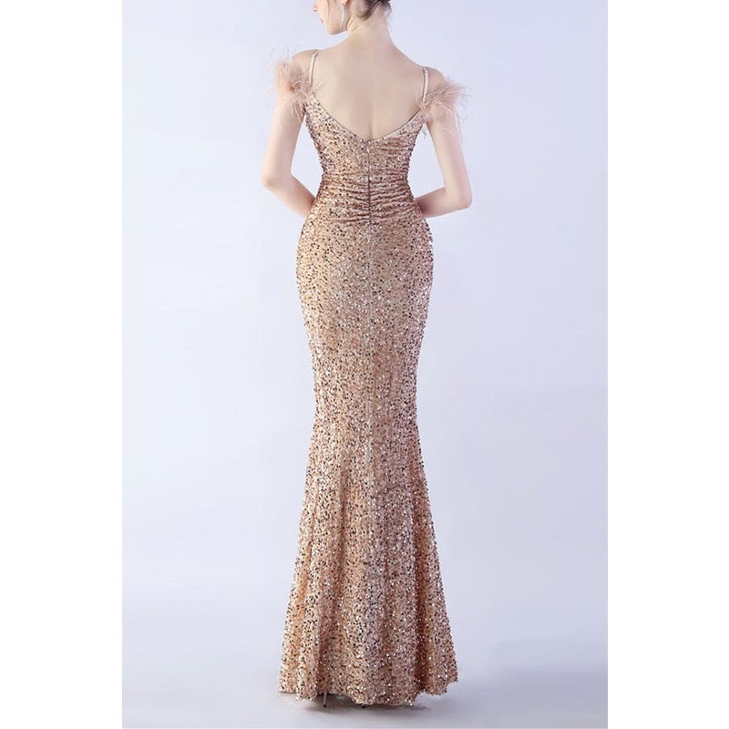 Robe Sirène Longue À Paillettes Rose M