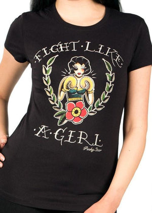 Fight-Like-A-Girl-T-Shirt-Black-Retro-Pinky-Star-Plus-Size