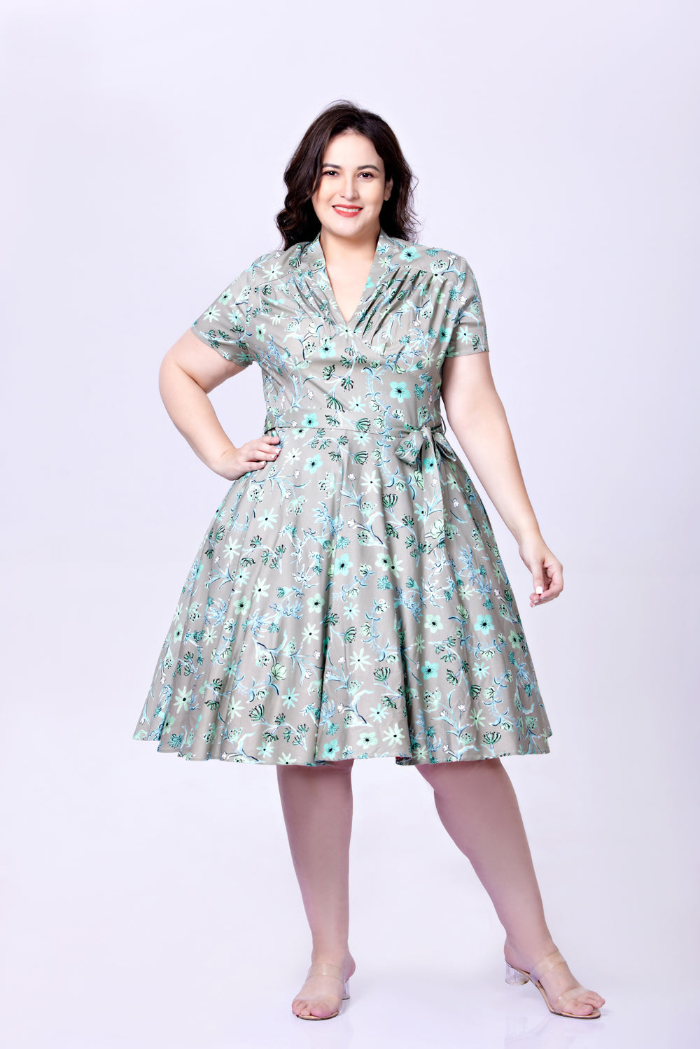 Robe Fleurs D'hiver Grise  1XL