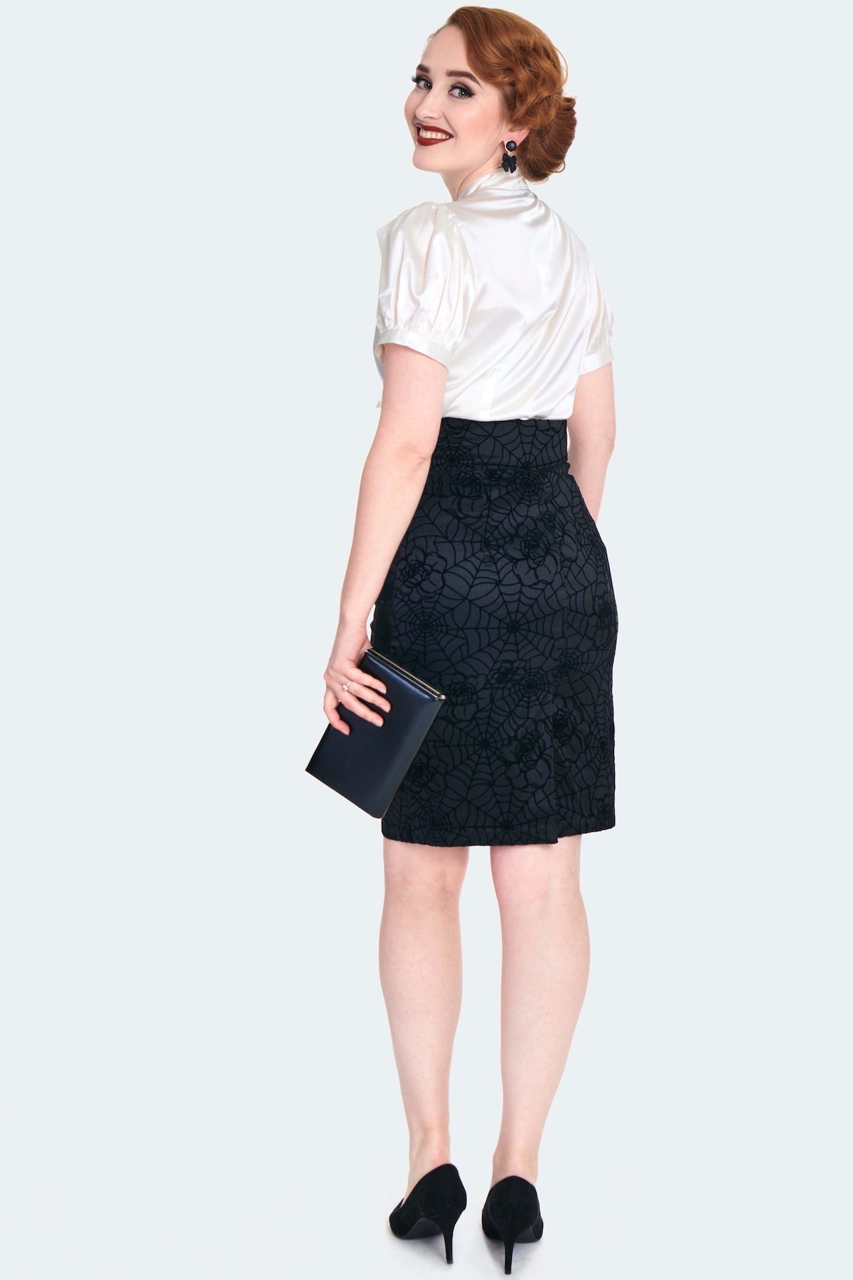 Jupe Ajusté Toile d'Araignée et Fleurs Noire L