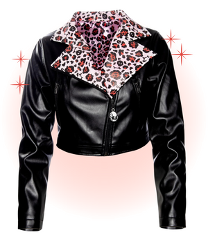 Jacket Noir Collet Leopard Rose  XS