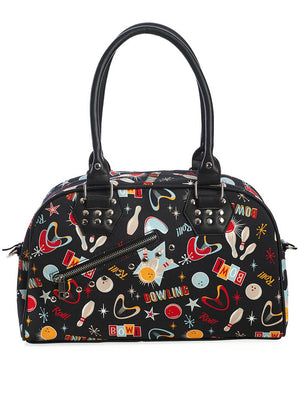 Large-Retro-Let's-Go-Bowling-Hand-Bag-Vintage-Bowling-Themed-Print-Removable-Shoulder-Strap