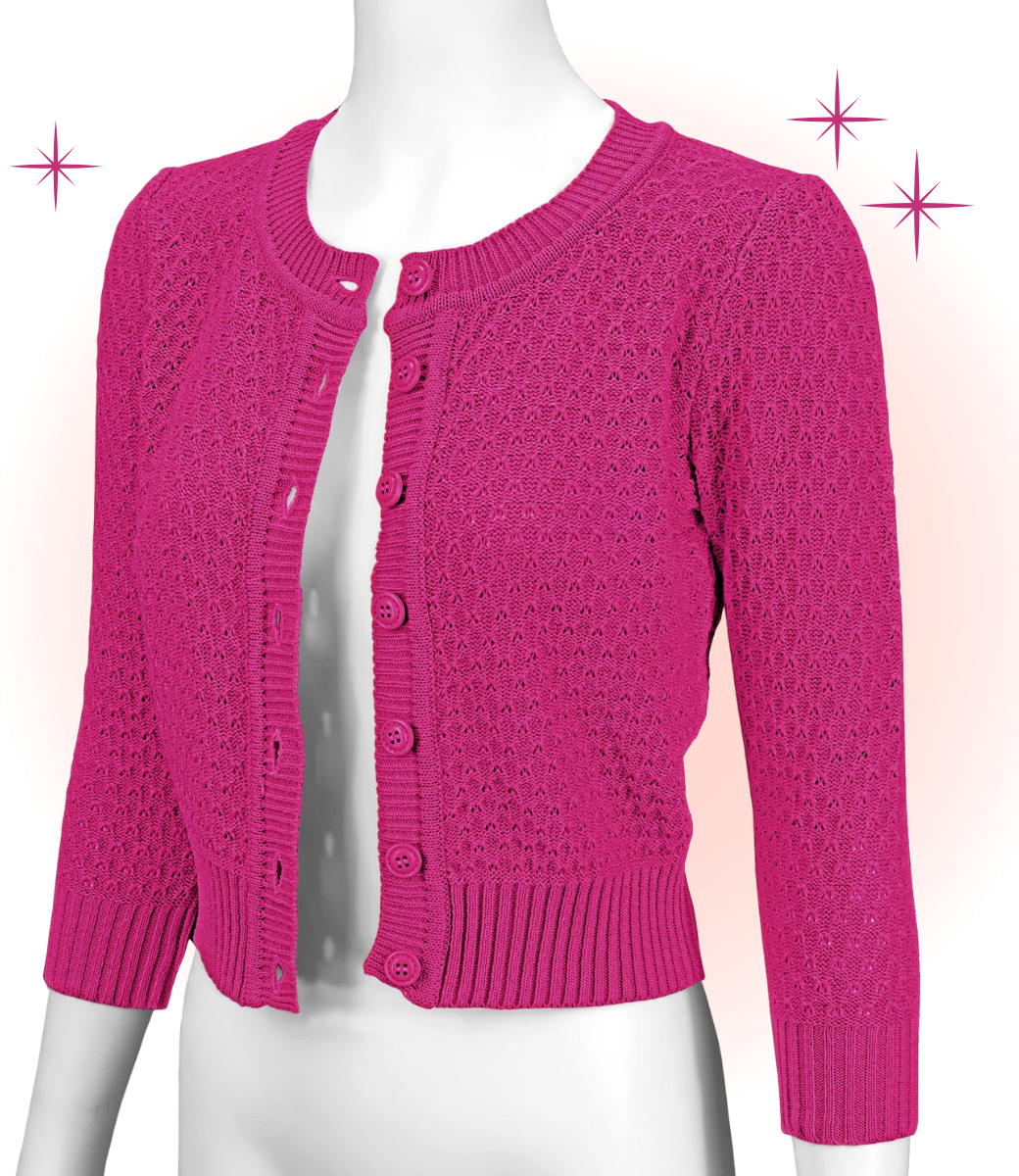 Cardigan Crocheté Col rond Magenta  L