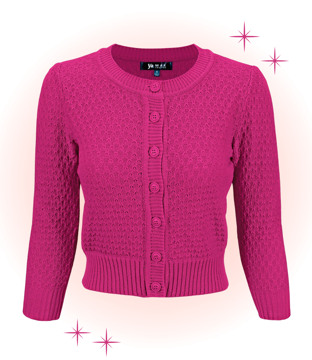 Cardigan Crocheté Col rond Magenta  S