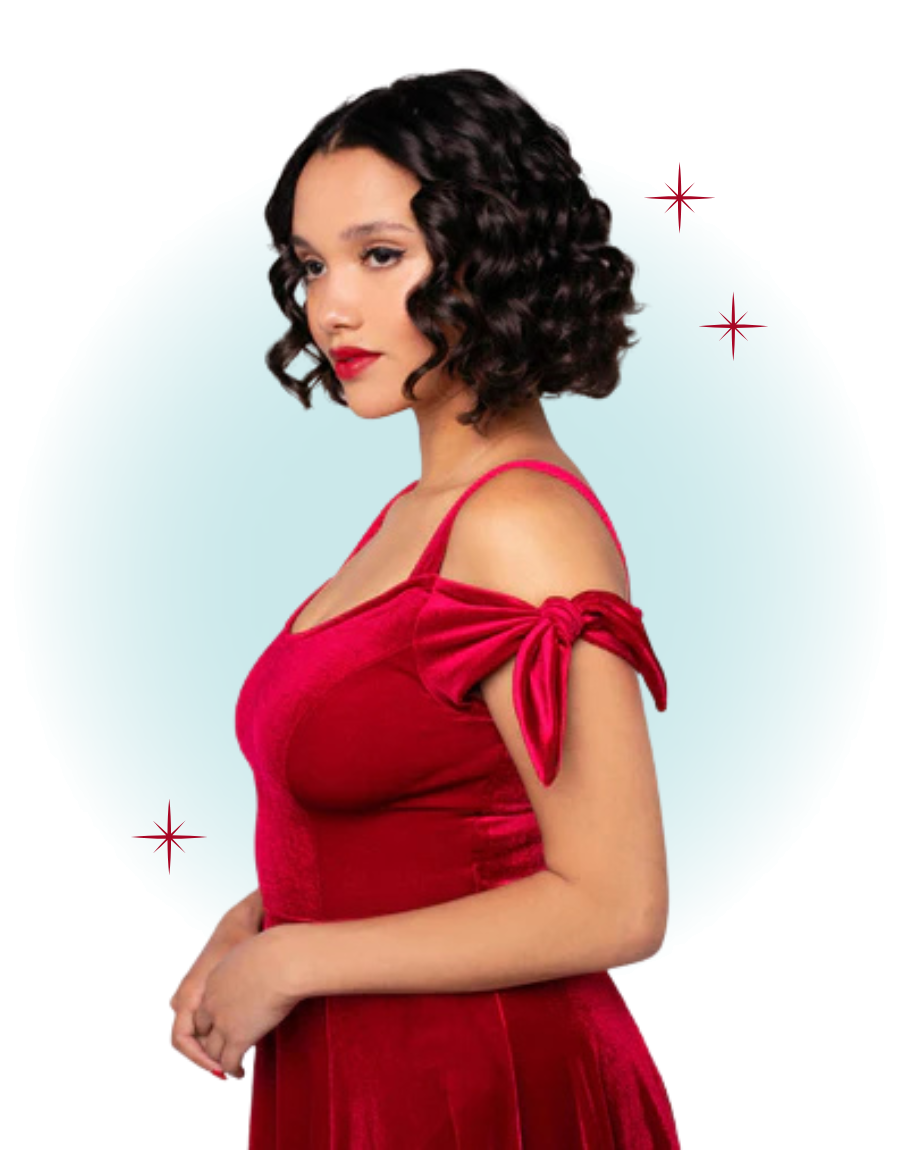 Red velvet flared dress with straps - Carrie Red velvet flared dress with straps - Carrie
