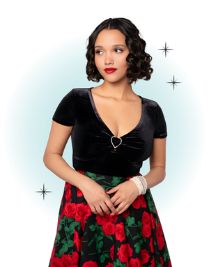 Top Moulant Velour Noir Coeur Argenté - Vendome