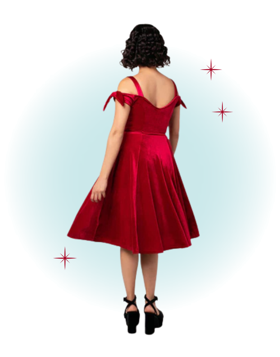 Red velvet flared dress with straps - Carrie Red velvet flared dress with straps - Carrie