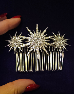 Grand Peigne Étoilé Argenté en Strass