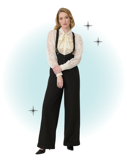 Thelma Pinstripe Pants Black and Gold