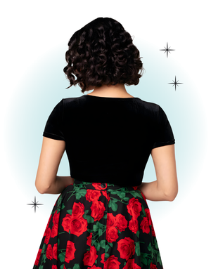 Top Moulant Velour Noir Coeur Argenté - Vendome