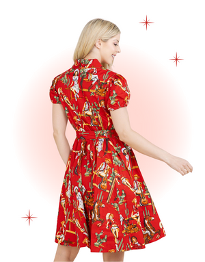 Red Western Flared Dress