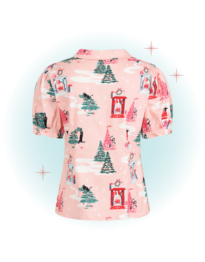 Blouse manches courtes rose motifs Noël- Lilly Christmas