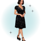 Robe manches courtes évasée swing col en v velour noir étoiles argentées- Cosmic Dust