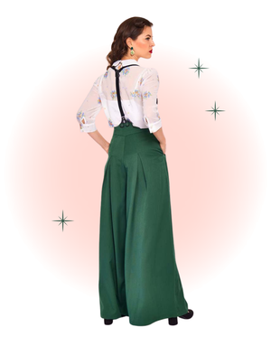 Pantalon évasée vert à bretelles - Laura