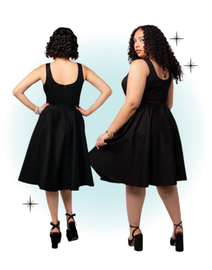 Robe évasée swing à bretelles col en coeur noir - Heidi
