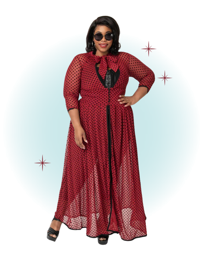 Peignoir long manches longues mesh bourgogne pois noir - Tullullah